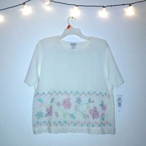 Francisca By Koret Vintage Short Sleeve Floral Embroidered Ramie Cotton …
